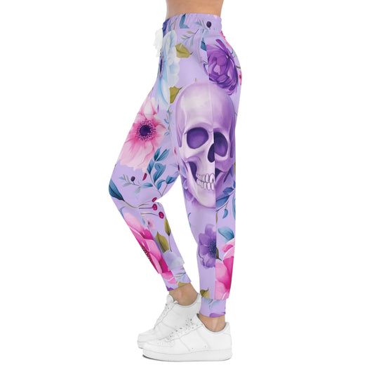 Floral Skull Athletic Joggers — Pastel Purple All-Over Print