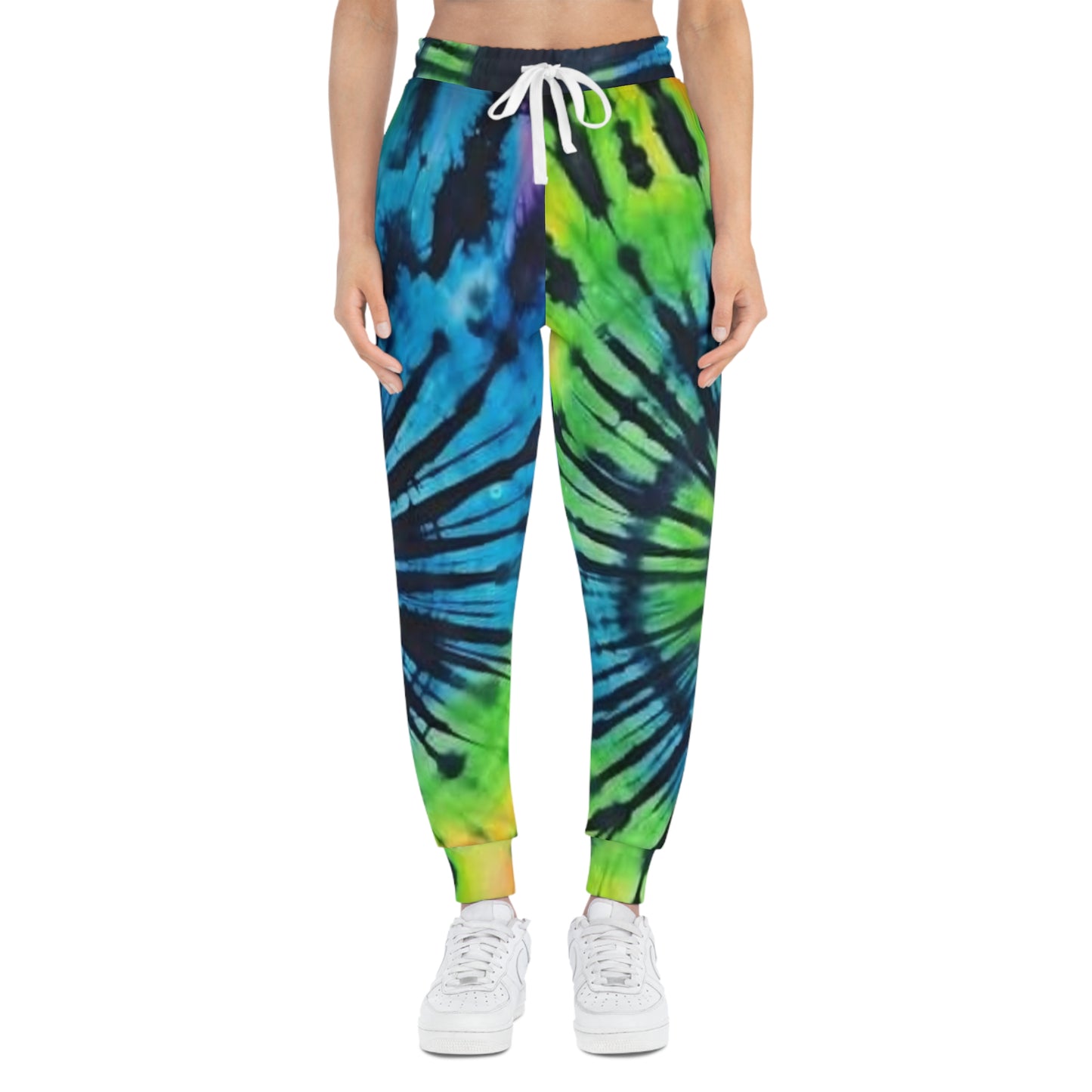 Tie-Dye Spiral Athletic Joggers — Blue & Green All-Over Print