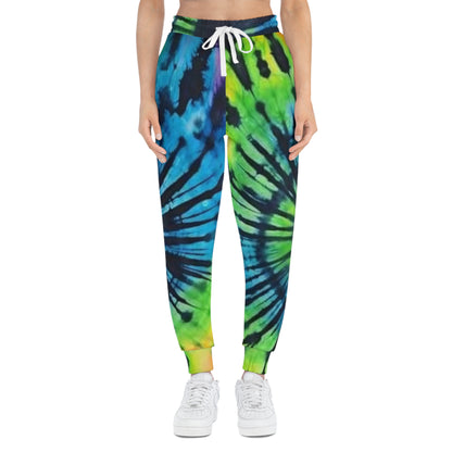 Tie-Dye Spiral Athletic Joggers — Blue & Green All-Over Print