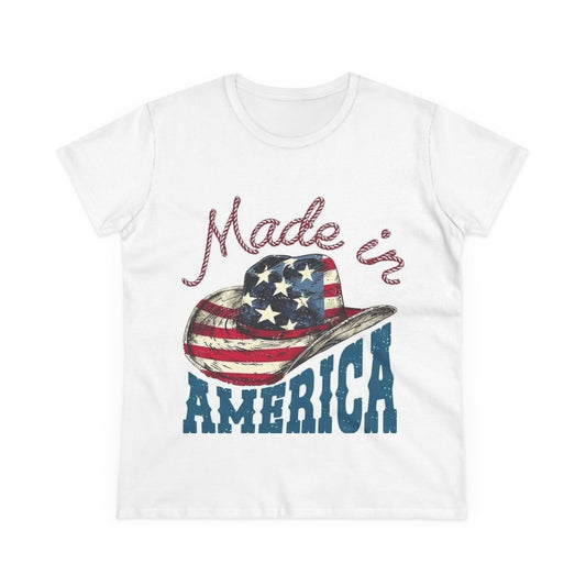 Made in America Women's Midweight Cotton Tee, Patriotic Shirt, Independence Day Tee, Comfortable Graphic T-Shirt, American Pride Top