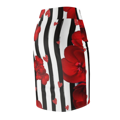 Striped Roses Women's Pencil Skirt