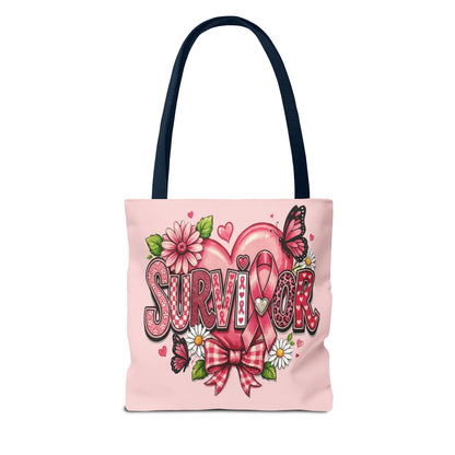 Survivor Pink Ribbon Tote Bag – Breast Cancer Awareness Floral Tote