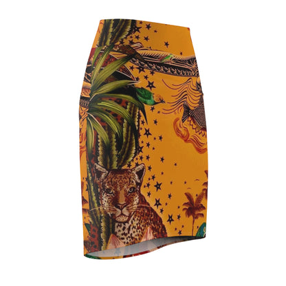 Tropical Animal Print Pencil Skirt for Women - Vibrant Jungle Design