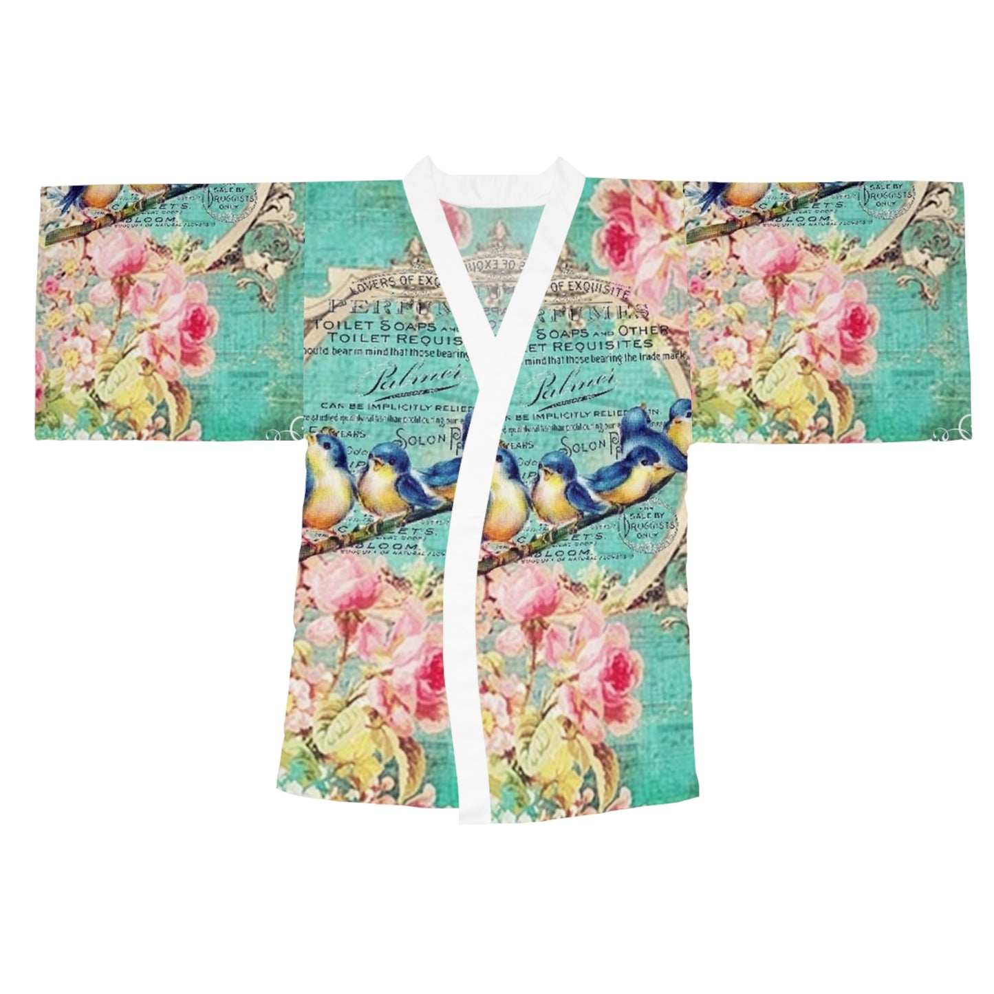 Vintage Floral Long Sleeve Kimono Robe with Birds - Perfect for Relaxation and Gift Giving