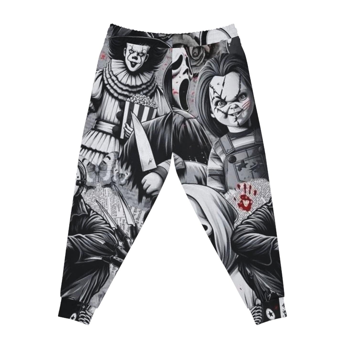 Horror Characters Joggers — All-Over Print Creepy Clown & Doll Sweatpants