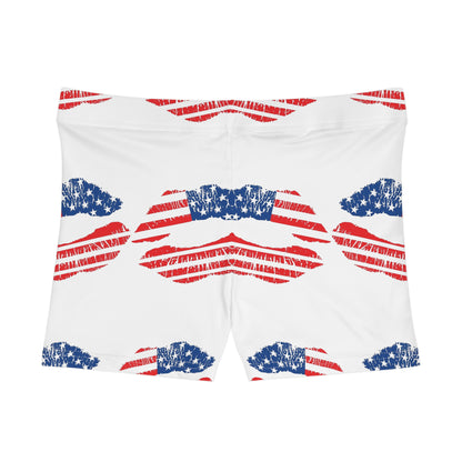 Patriotic Women's Shorts, USA Flag Apparel, Summer Loungewear, 4th of July Outfit, Travel and Leisure Shorts, Bold Kiss Print