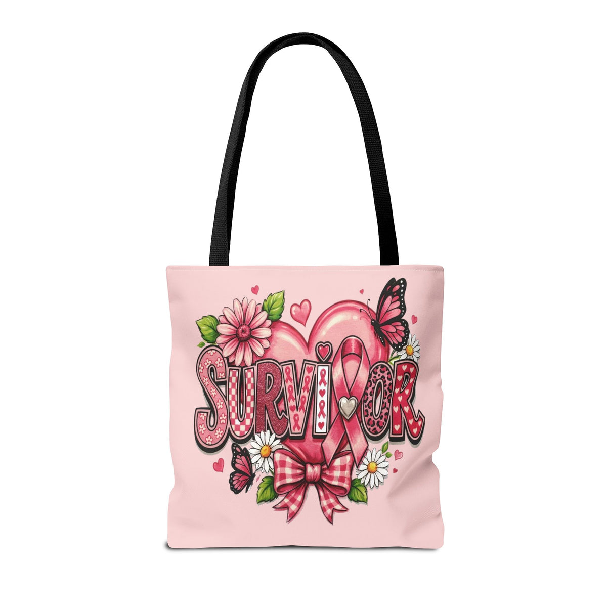 Survivor Pink Ribbon Tote Bag – Breast Cancer Awareness Floral Tote