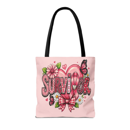 Survivor Pink Ribbon Tote Bag – Breast Cancer Awareness Floral Tote
