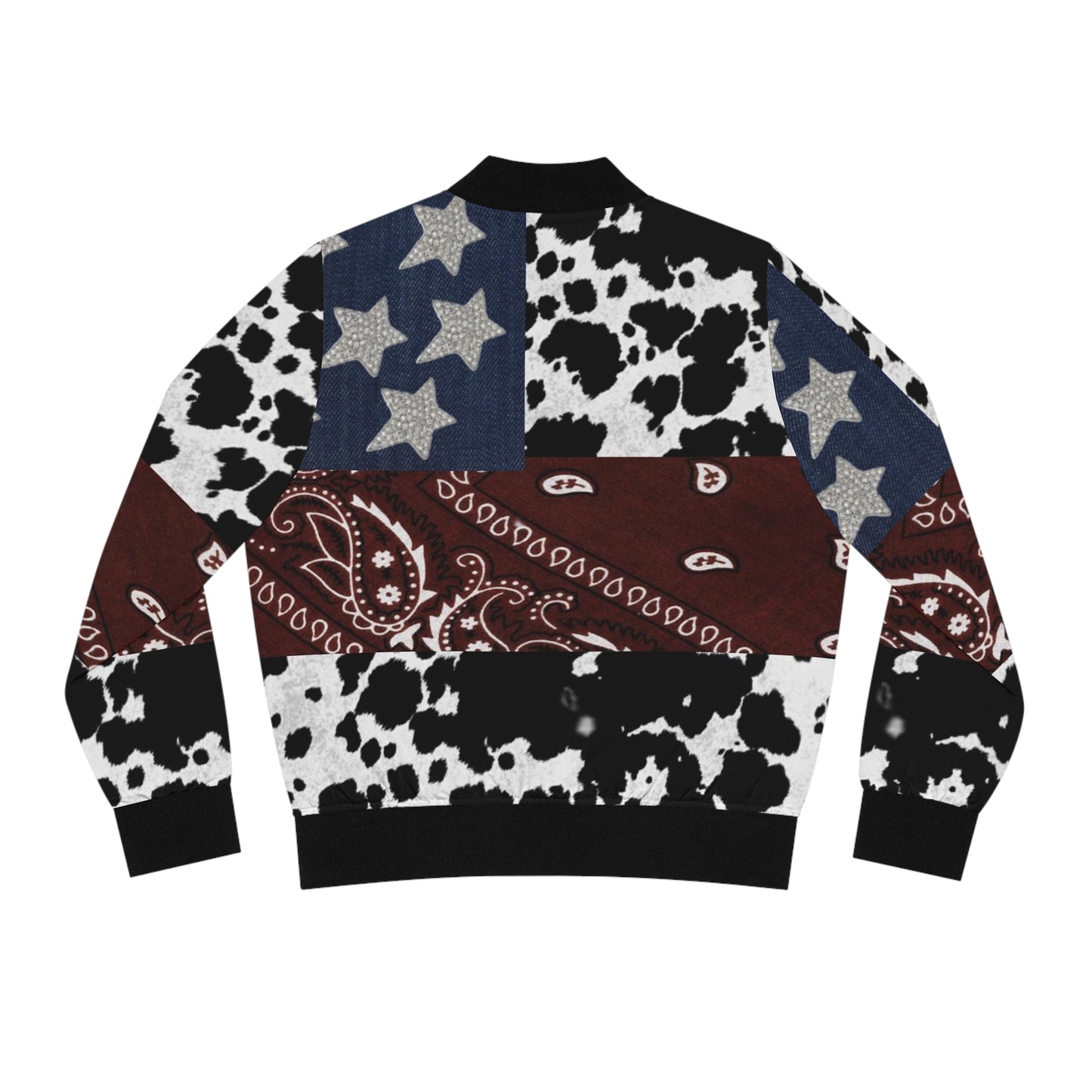 Patriotic Cow Print Bomber Jacket, Trendy Casual Outerwear, Women's Fashion, USA Pride, Everyday Comfort, Perfect for Festivals