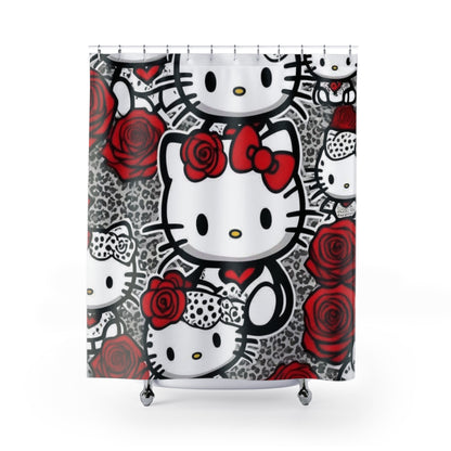 Hello Kitty Red Rose Shower Curtain — Cute Floral Bathroom Decor