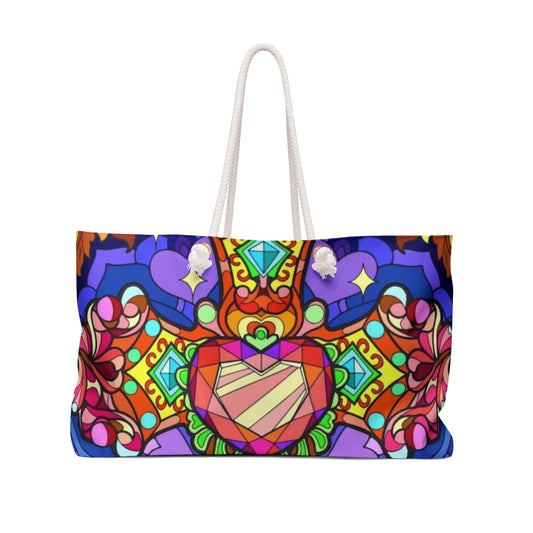 Vibrant Heart & Rose Weekender Bag - Colorful Travel Tote for Weekend Getaways, Festivals, and Gym