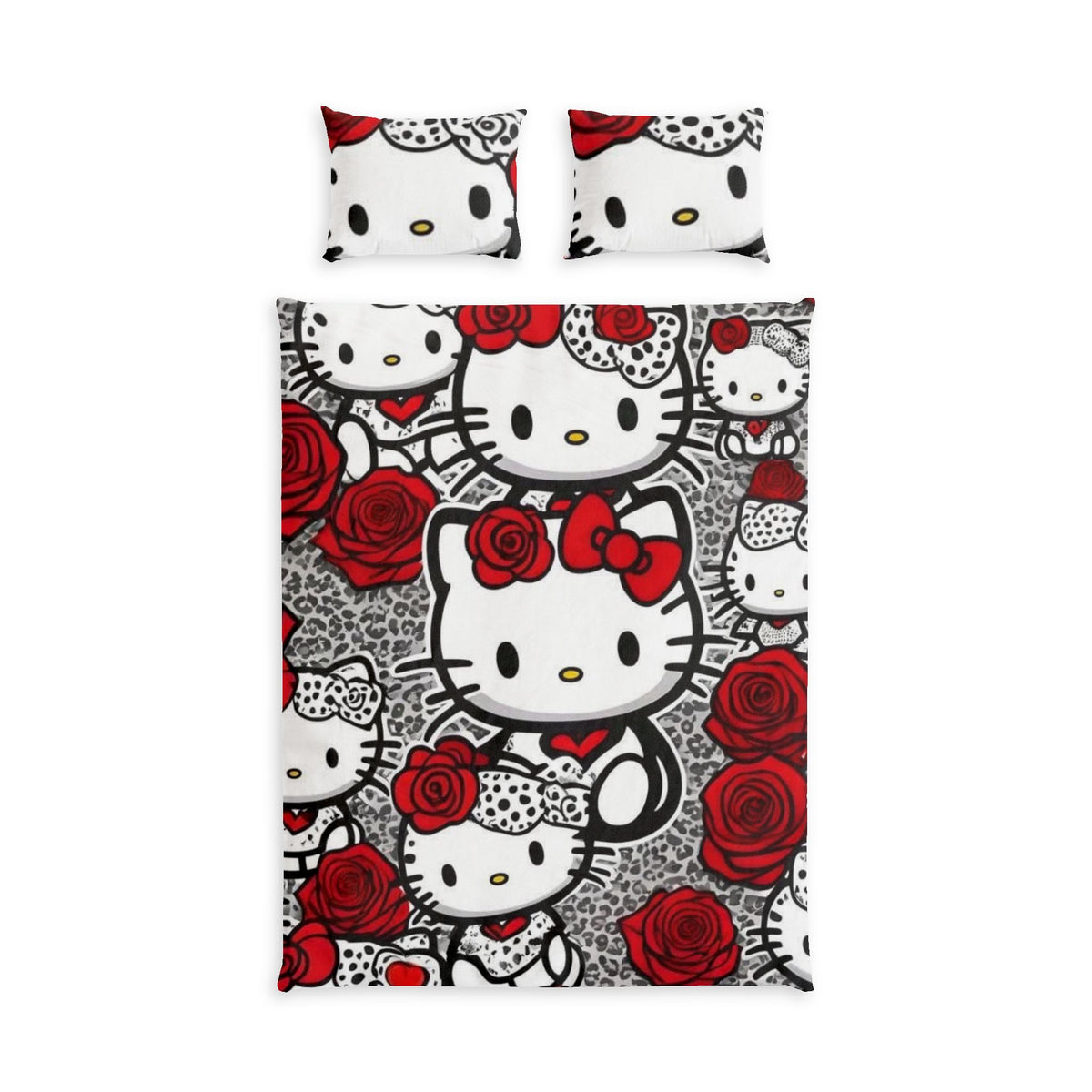 Hello Kitty Red Roses Cotton Bed Set – Cute Character Duvet Cover & Pillowcases