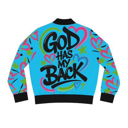 God Has My Back Bomber Jacket — Women's Inspirational Heart Pattern