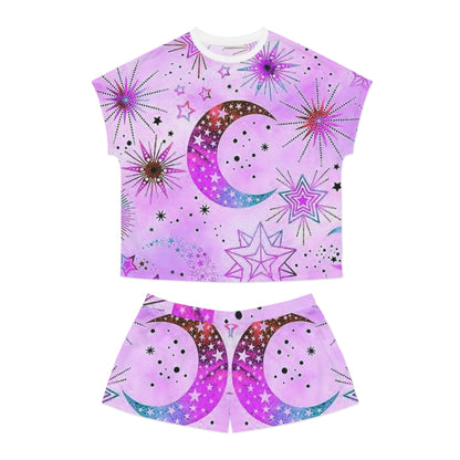 Cosmic Dream Women's Short Pajama Set - Pink Starry Nights Design