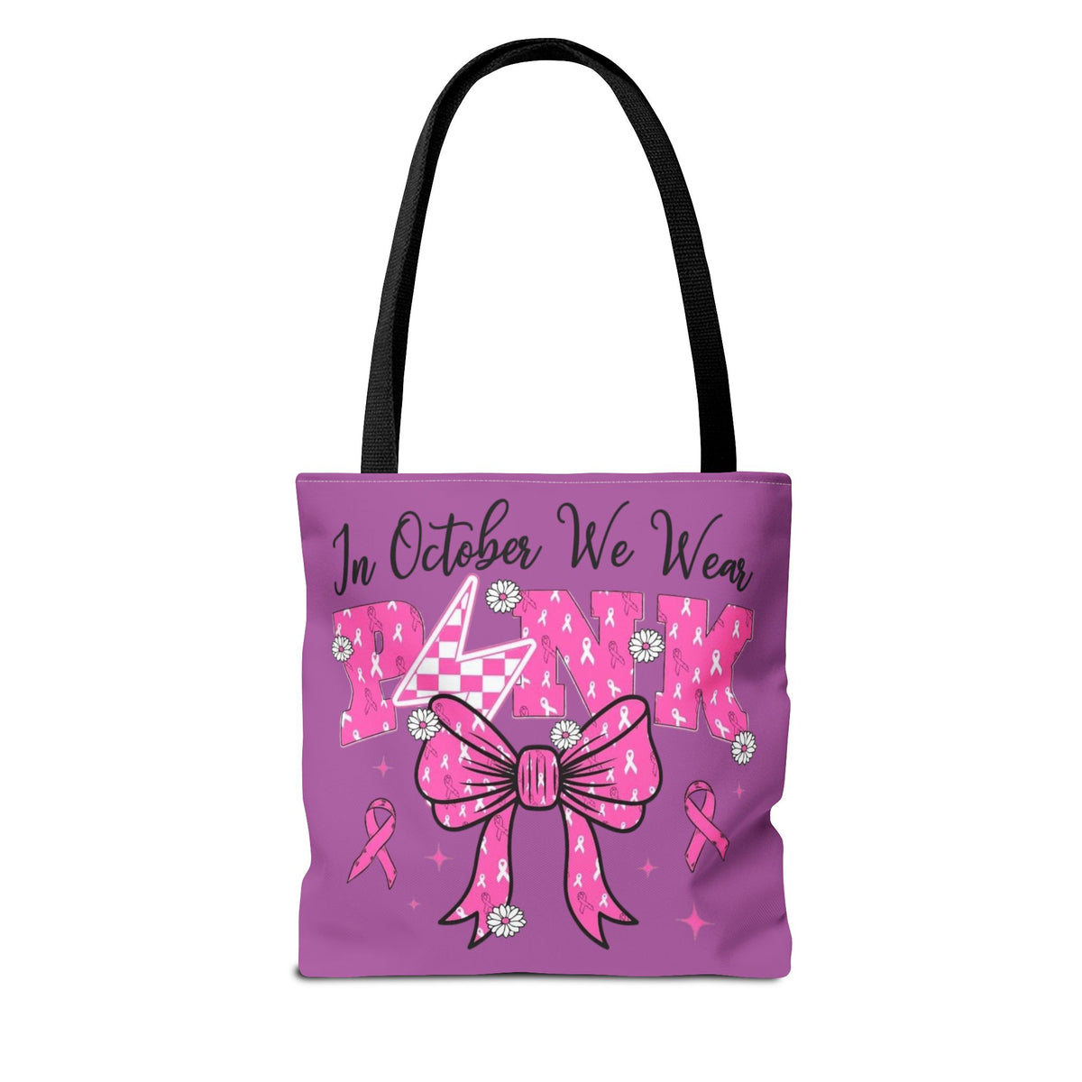 Breast Cancer Awareness Tote Bag — "In October We Wear Pink" Ribbon Design