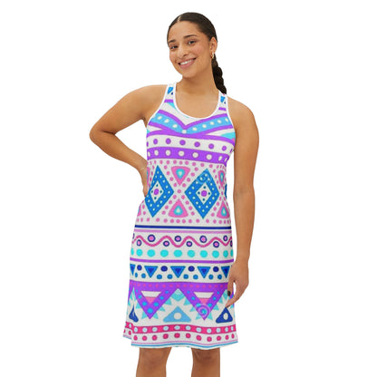 Vibrant Geometric Spring Tribal Print Women's Racerback Dress - Perfect for Summer Parties & Casual Outings