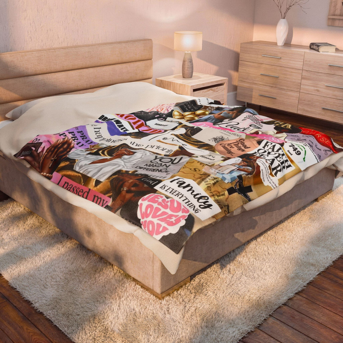 Inspirational Collage Velveteen Plush Blanket — "Trust the Process" Motivational Throw