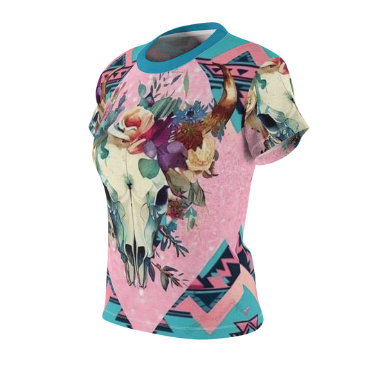 Western Style Floral Skull Tee - Women's T-Shirt