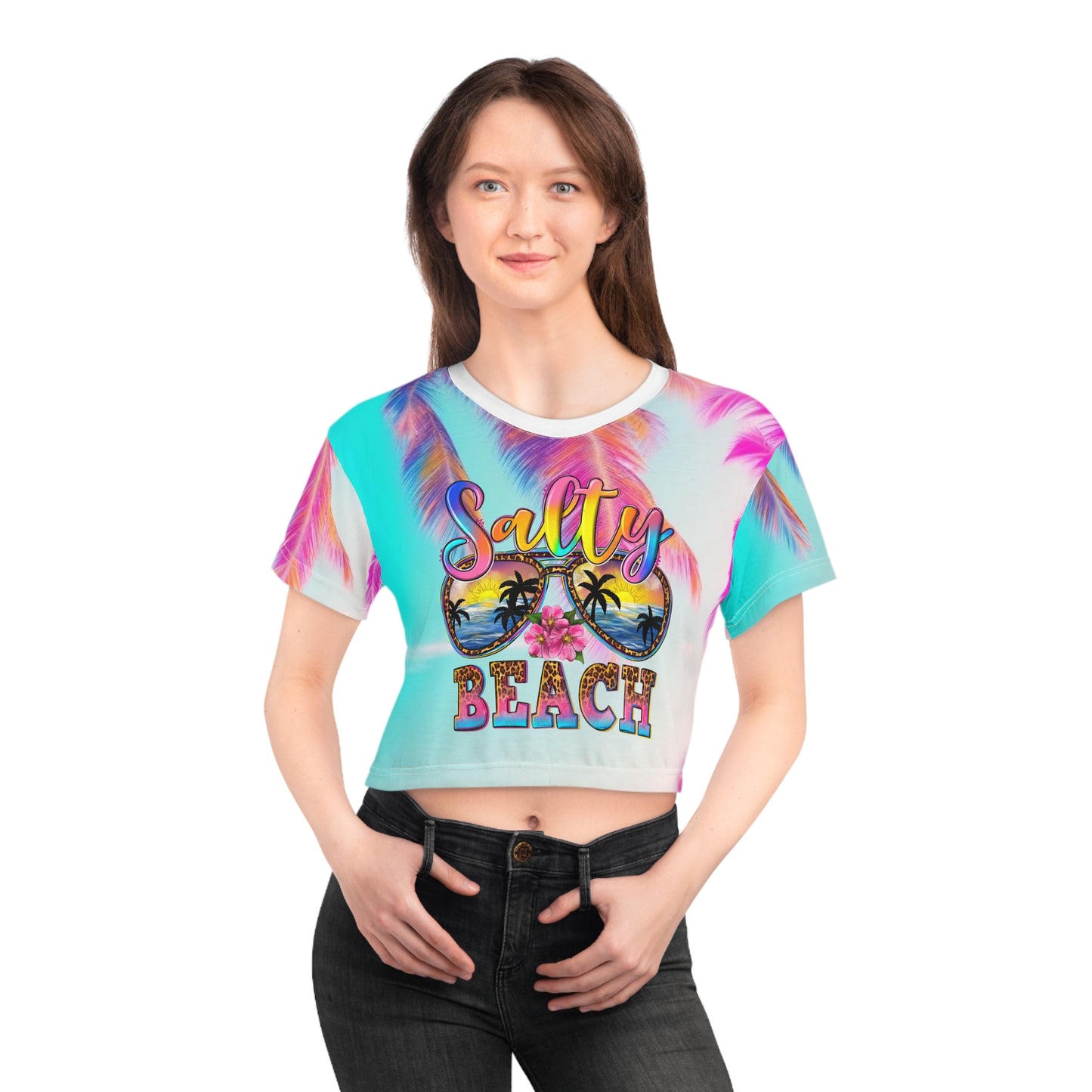 Tropical Vibes Crop Tee - Summer Beach Style with Palm Leaves