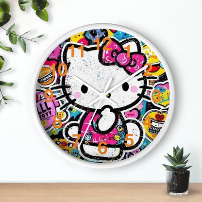 Hello Kitty Pop Art Wall Clock — Colorful Kawaii Sticker Collage Clock