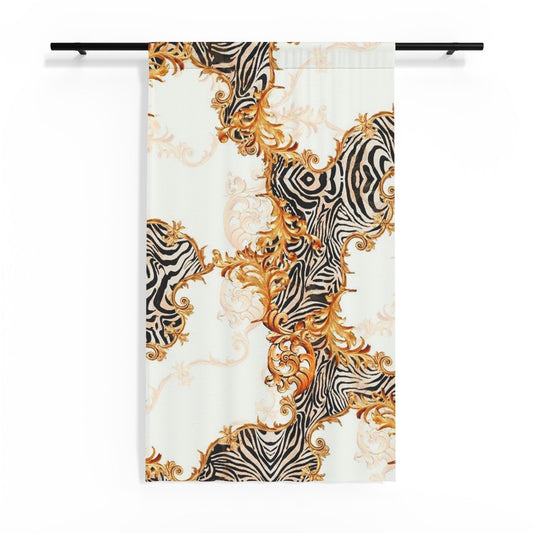 Baroque Zebra Sheer Curtain — Ornate Black & Gold Window Panel