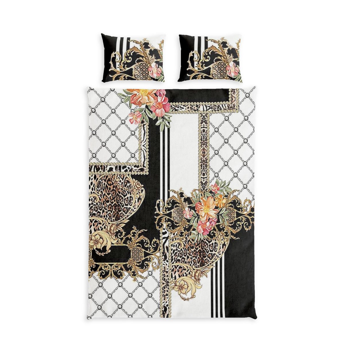 Ornate Leopard Floral Cotton Duvet Cover Set