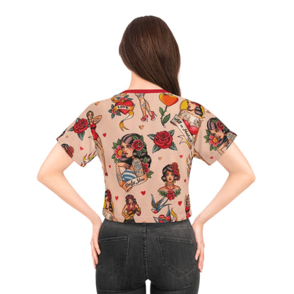 Vintage Tattoo Print Crop Tee - Retro Style for Trendsetters