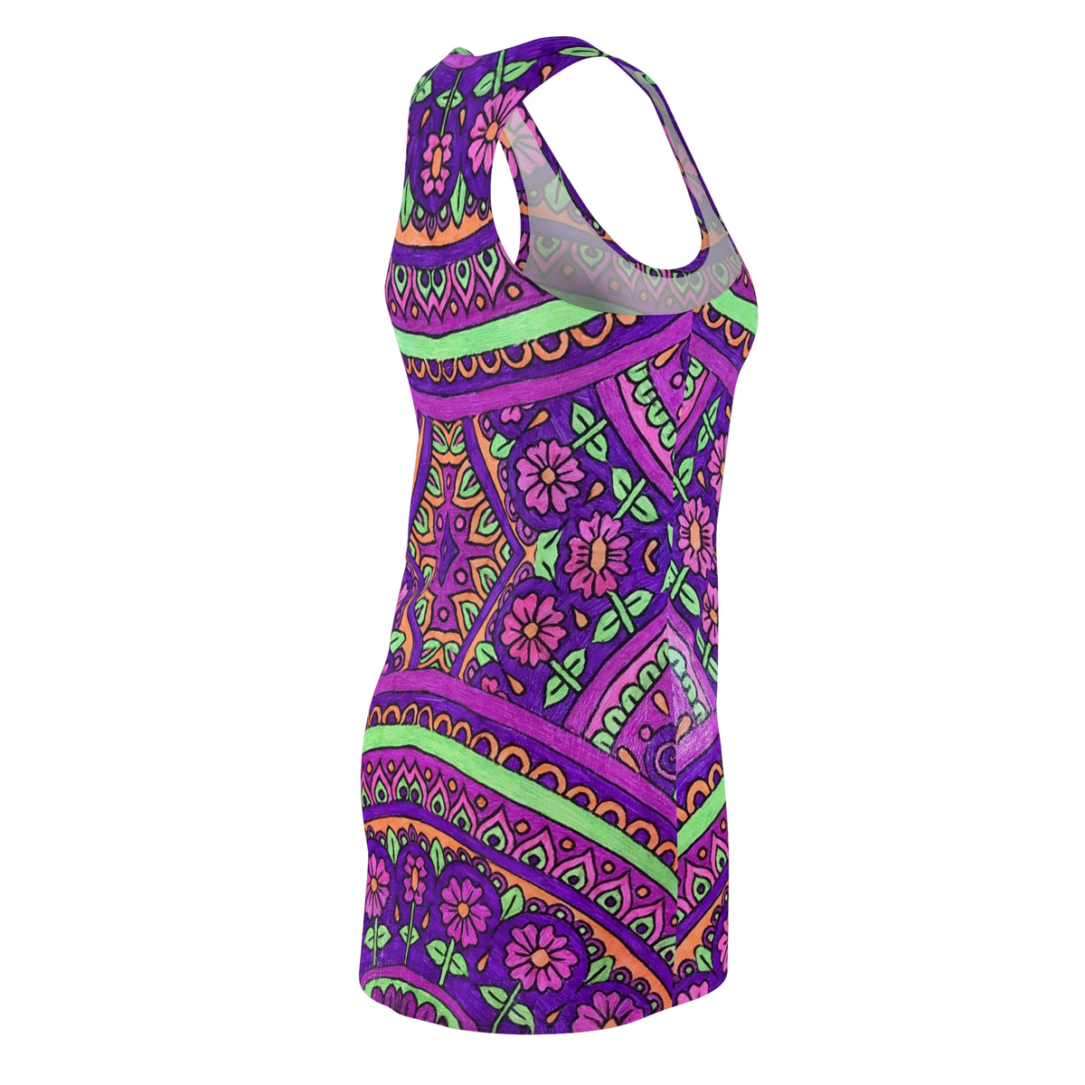 Purple Boho Floral Racerback Dress – Vibrant Mandala AOP