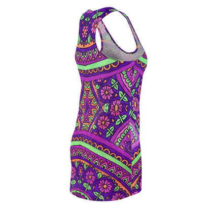Purple Boho Floral Racerback Dress – Vibrant Mandala AOP