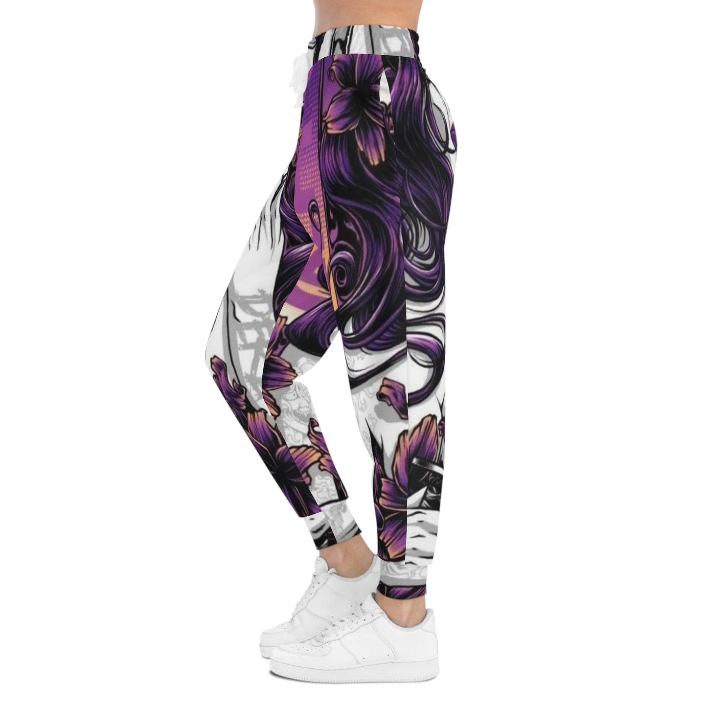 Purple Floral Gothic Art Joggers – All-Over Print Athletic Pants