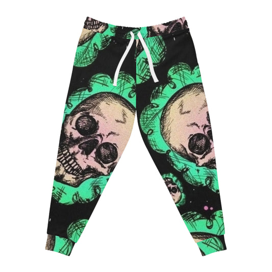 Skull Floral Athletic Joggers — Green Gothic All-Over Print