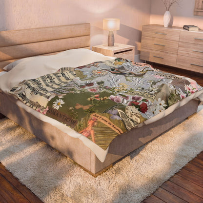 Velveteen Plush Blanket — Vintage Floral Collage Throw