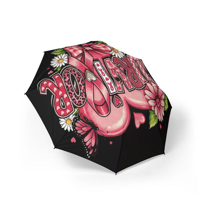 Foldable Umbrella — Pink Floral 'Darling' Design, Semi-Automatic Compact Rain Umbrella