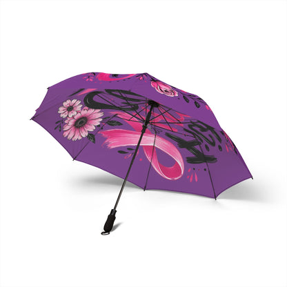 Purple 'Fight Hope Cure' Foldable Umbrella — Breast Cancer Awareness Compact Umbrella