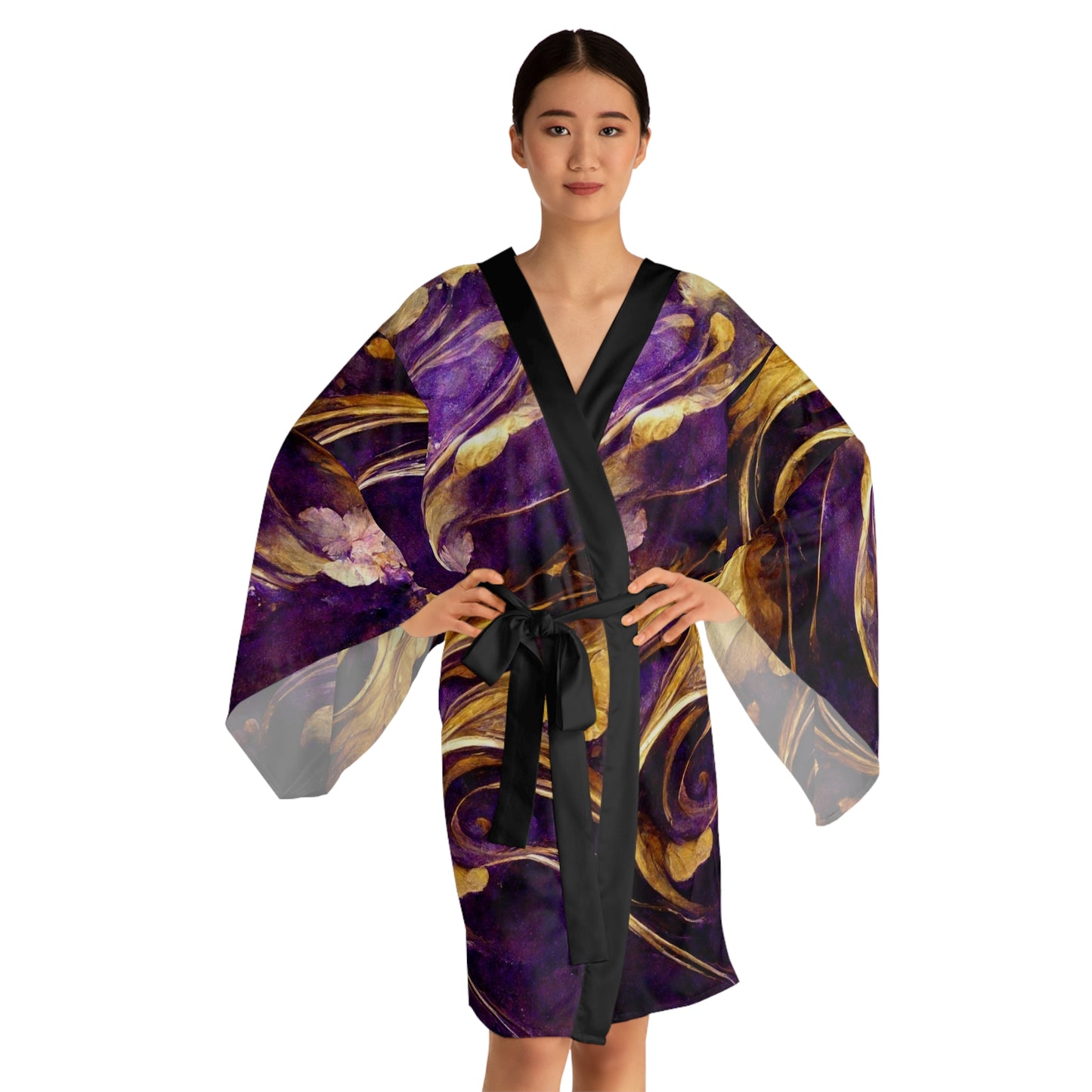 Eleganter Kimono-Bademantel mit Blumenmuster und langen Ärmeln – Luxuriöses Kleid zur Entspannung und für besondere Anlässe