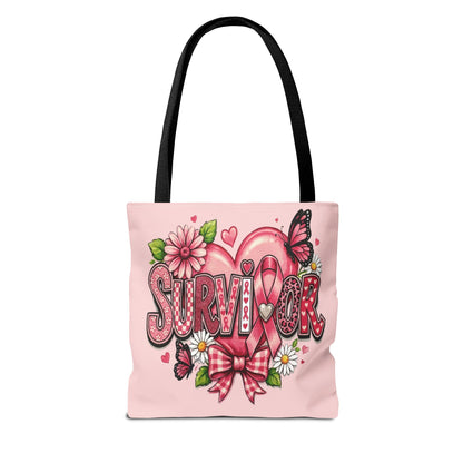 Survivor Pink Ribbon Tote Bag – Breast Cancer Awareness Floral Tote