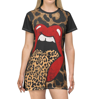 Edgy Rockstar Cheetah Print T-Shirt Dress-Perfect for Music Festivals or Concerts