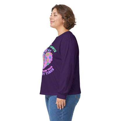 Long Sleeve Tee — "Your Greatest Growth Comes From Your Darkest Times" Floral Heart Motivational Shirt