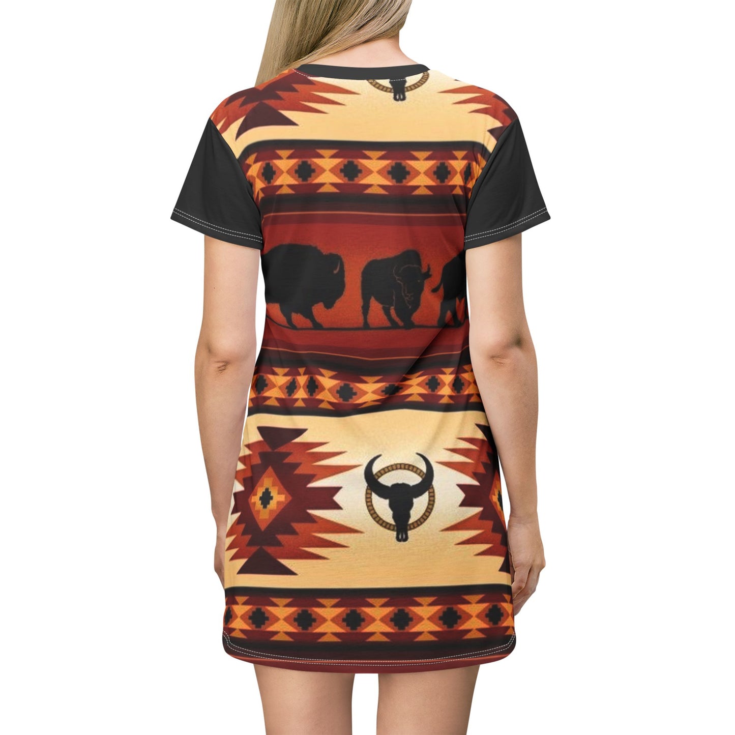 Western Indian Buffalo Design T-Shirt Dress