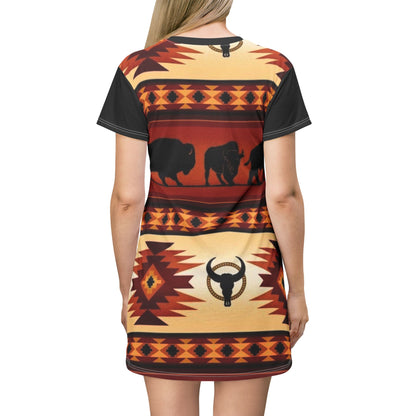 Western Indian Buffalo Design T-Shirt Dress