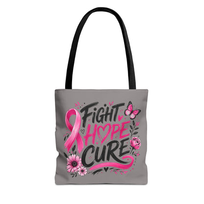 Breast Cancer Awareness Tote Bag — Fight Hope Cure Pink Ribbon Design