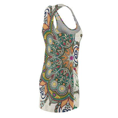 Boho Floral Mandala Racerback Dress – Vibrant All-Over Print