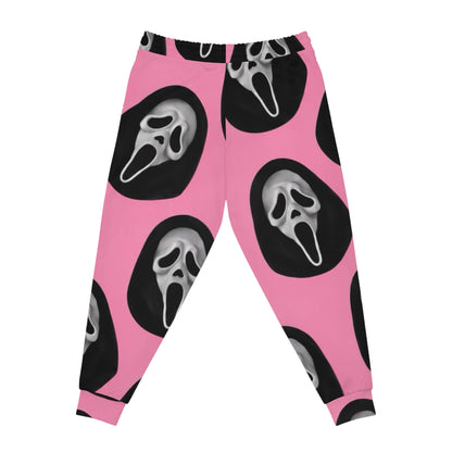 Pink Scream Face Joggers — Goth Horror Skull All-Over Print Sweatpants