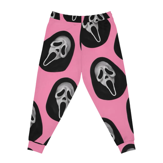 Pink Scream Face Joggers — Goth Horror Skull All-Over Print Sweatpants