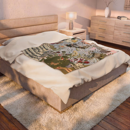 Velveteen Plush Blanket — Vintage Floral Collage Throw