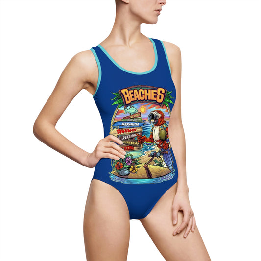 Beach Vibes Women's Classic One-Piece Swimsuit – Tropical Print for Summer Fun
