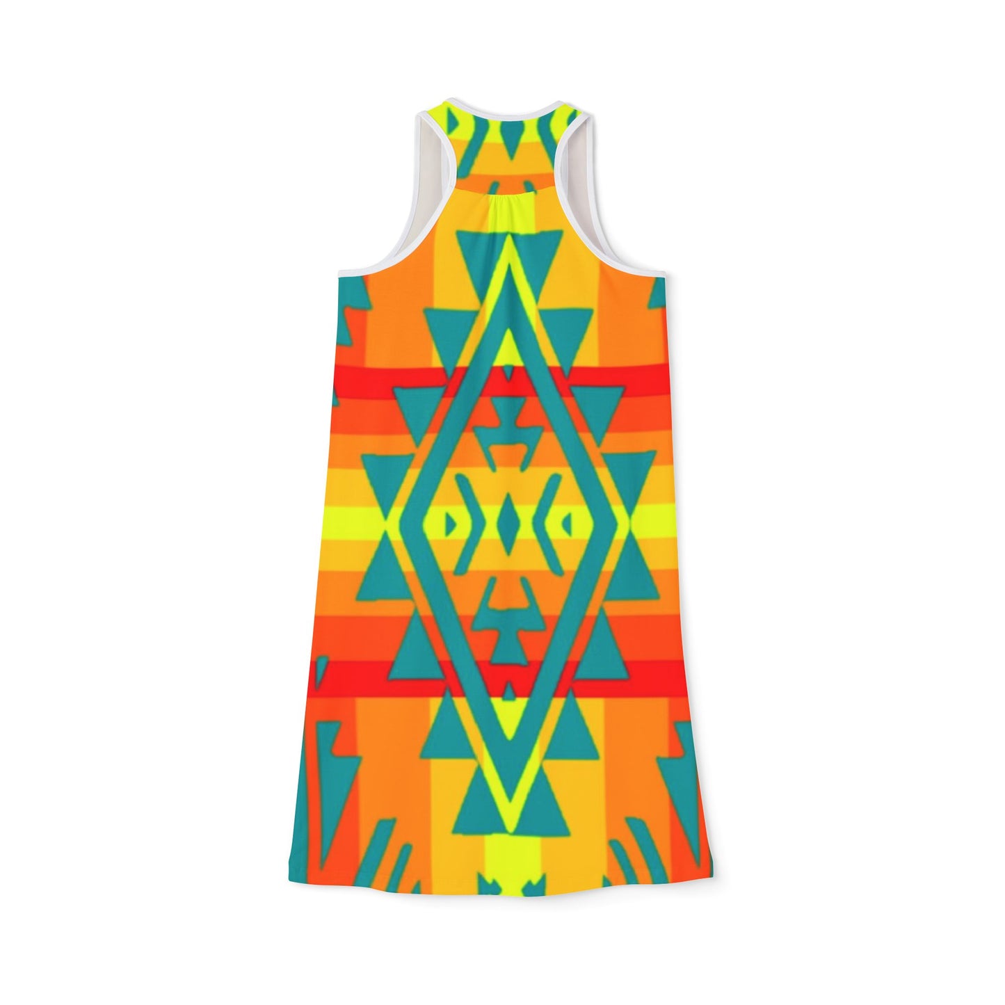 Vibrant Tribal Print Women's Racerback Dress - Colorful Geometric Pattern