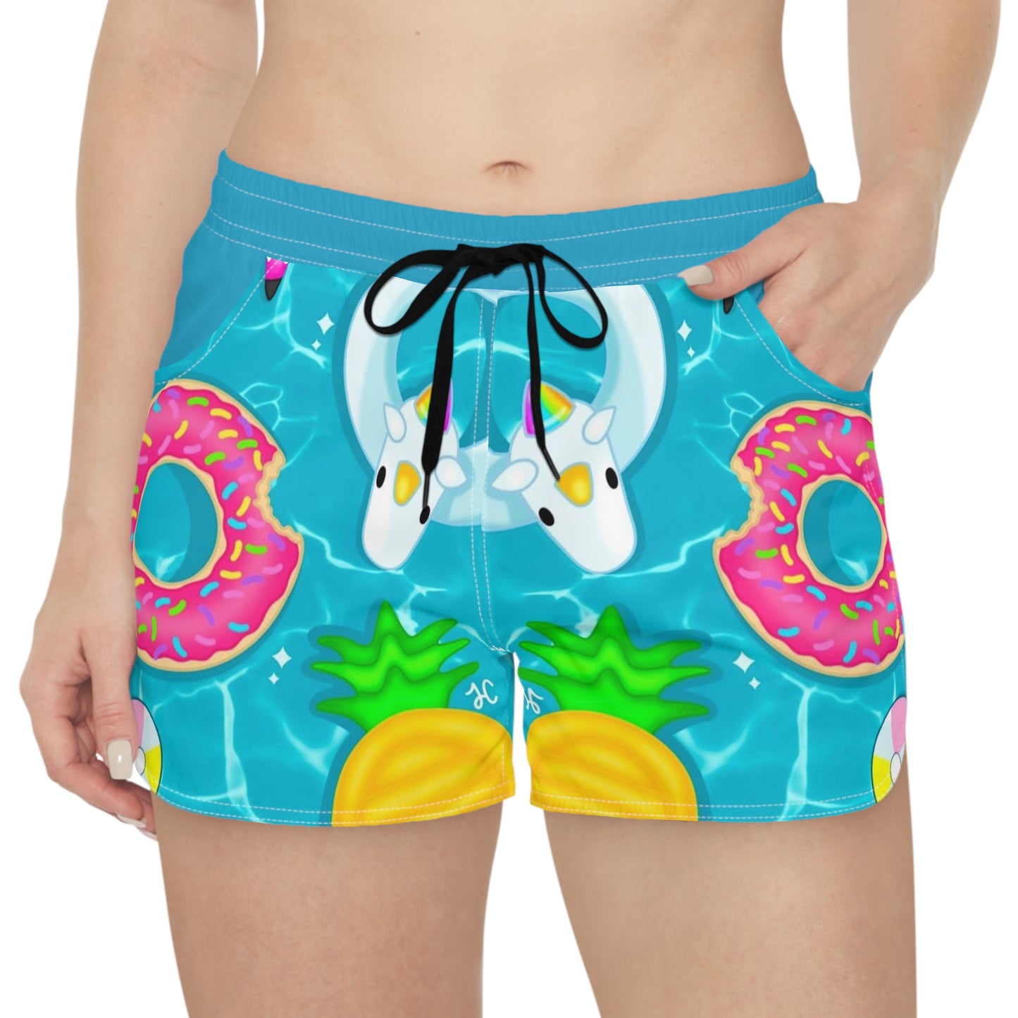 Fun Printed Women's Casual Shorts - Summer Vibes with Donuts and Pineapples