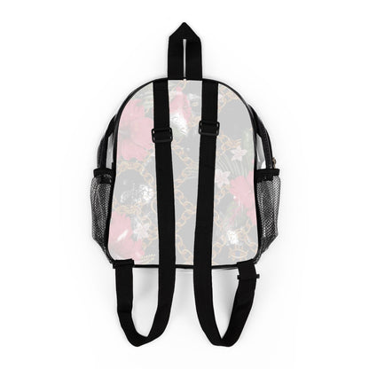 Clear Stadium Backpack — Floral Gold Chain Print Clear Bag