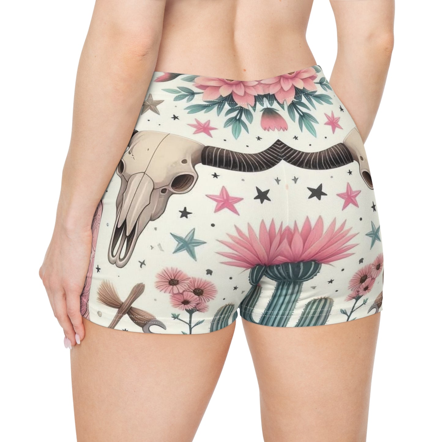 Western-Inspired Women's Shorts with Cactus & Skull Design